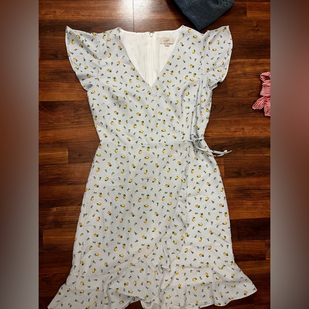 LOFT floral blue and white wrap dress NWT